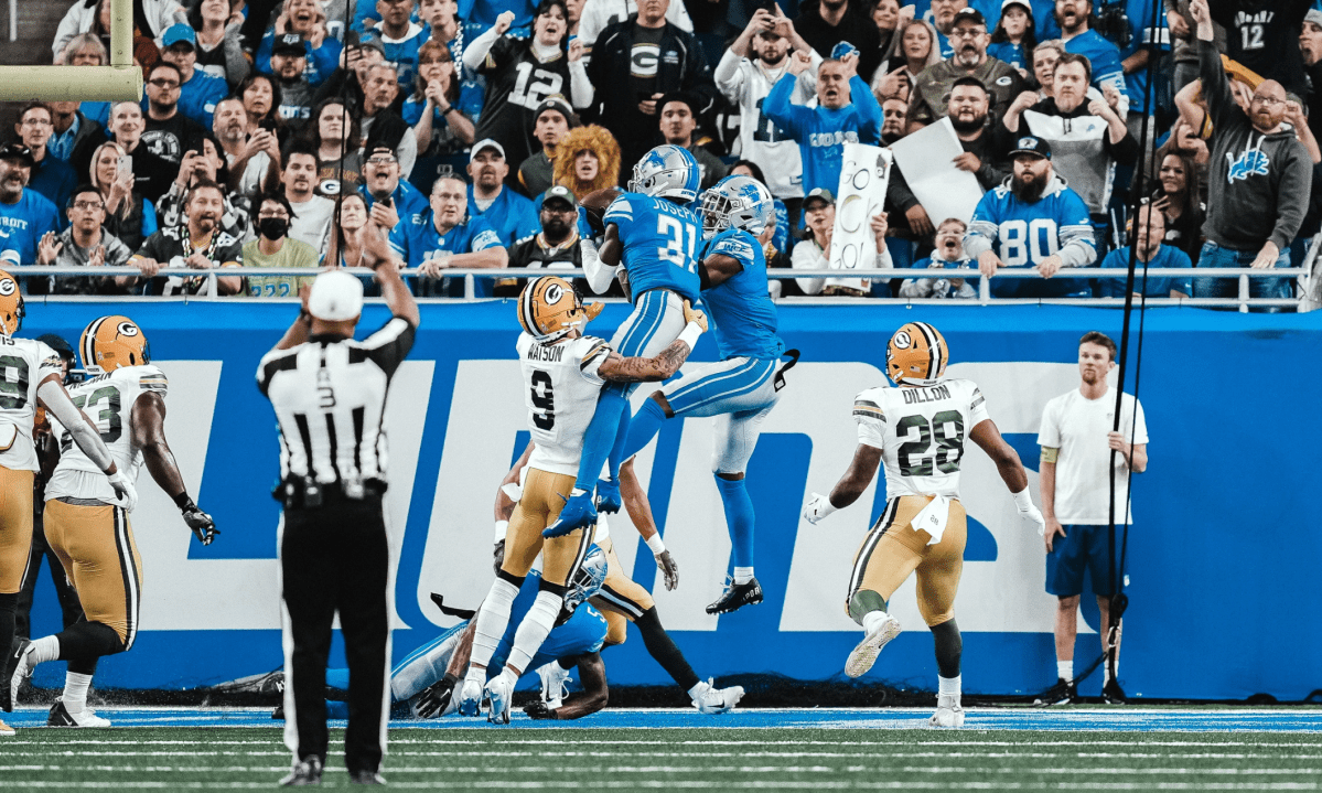 Lions safety Kerby Joseph with interception.
