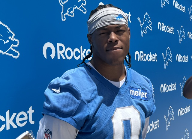 Lions RB Jahmyr Gibbs speaks to media on June 4, 2026.
